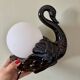 Vintage lamp, black ceramic swan and white opaline globe