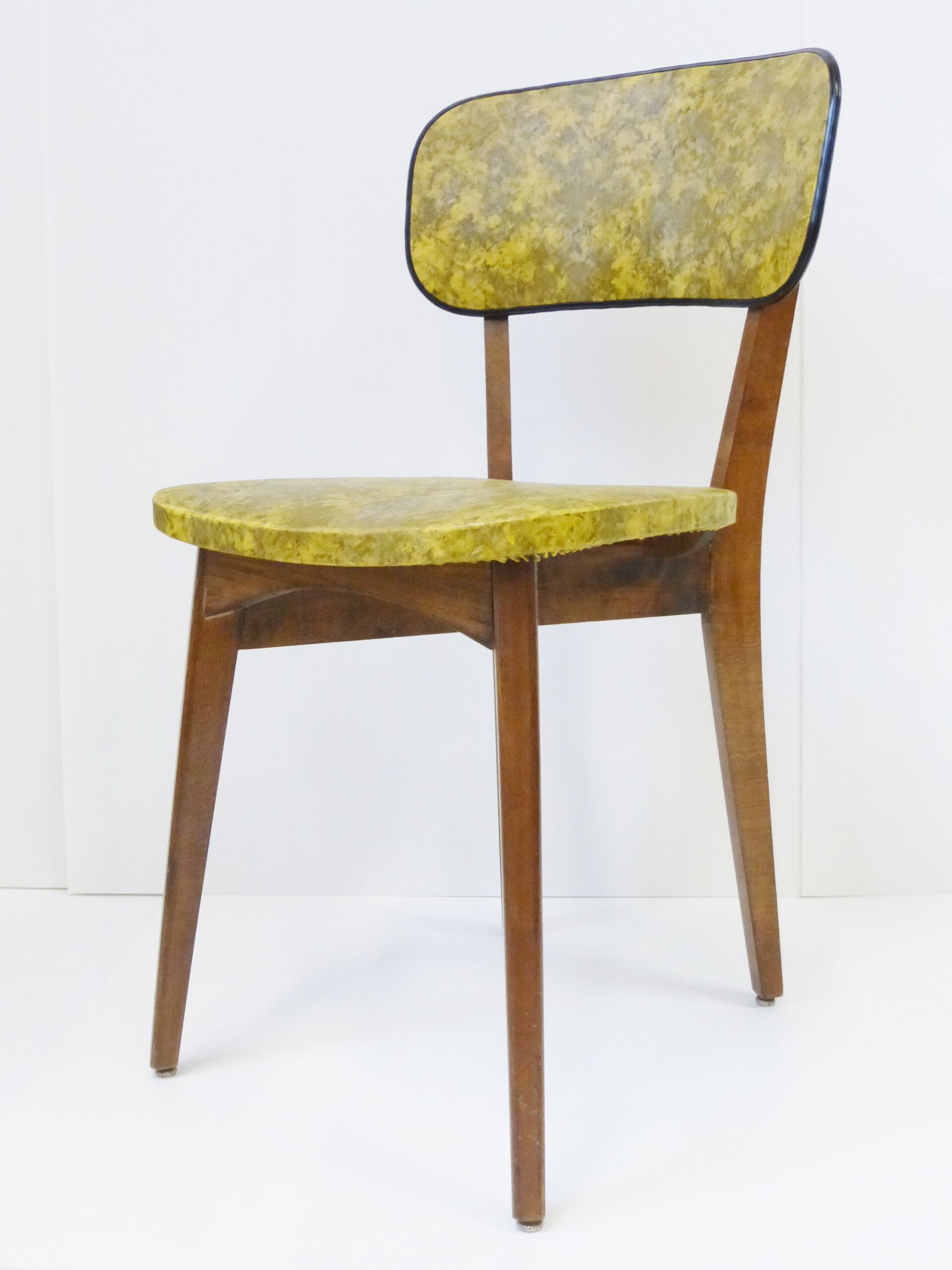 Set of 4 chairs yellow & black camouflage 1950 vintage rockabilly 50s French bistro chairs