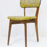 Set of 4 chairs yellow & black camouflage 1950 vintage rockabilly 50s French bistro chairs