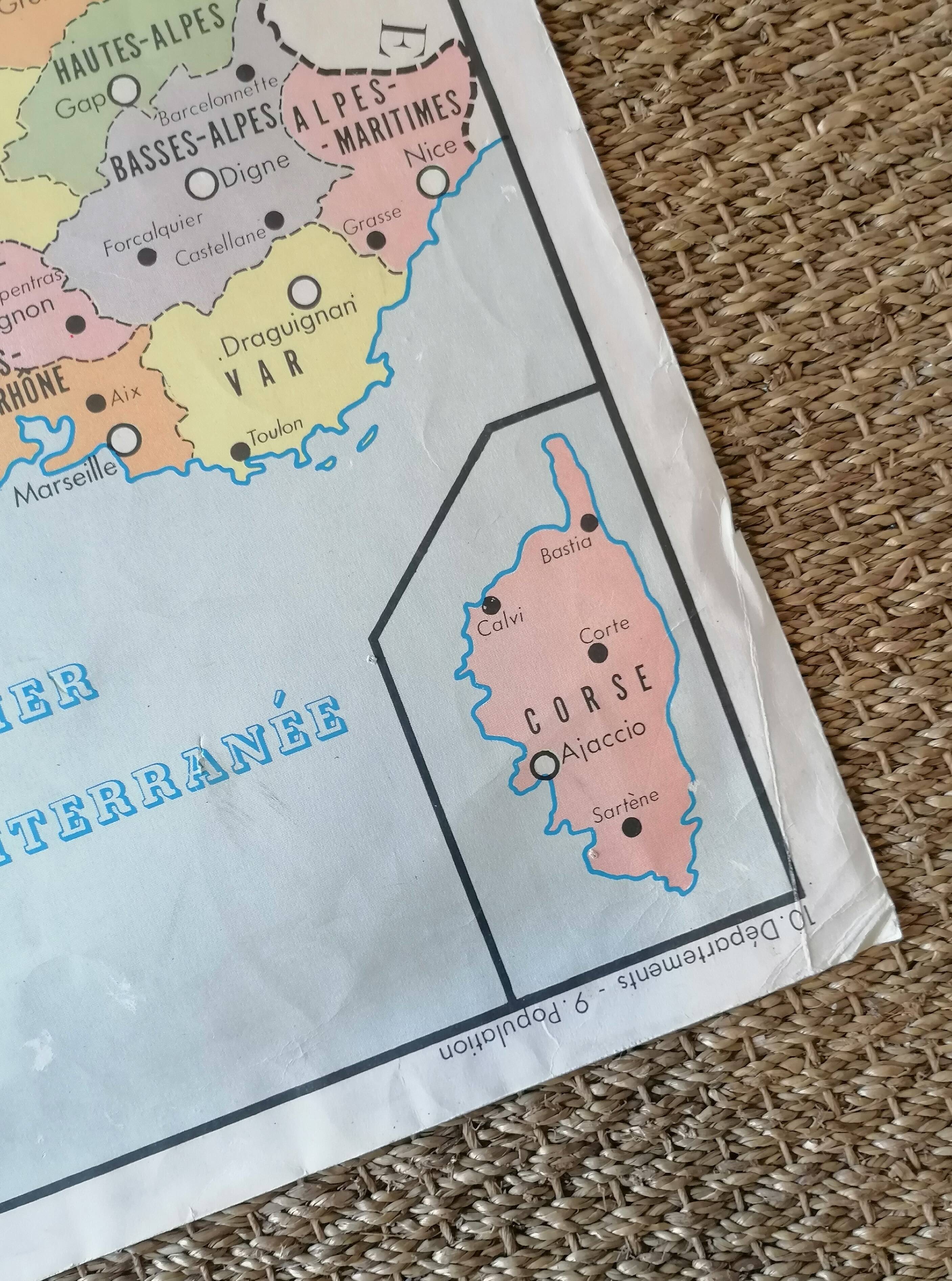 Old Rossignol Scolaire poster: La France - Départements et Population.