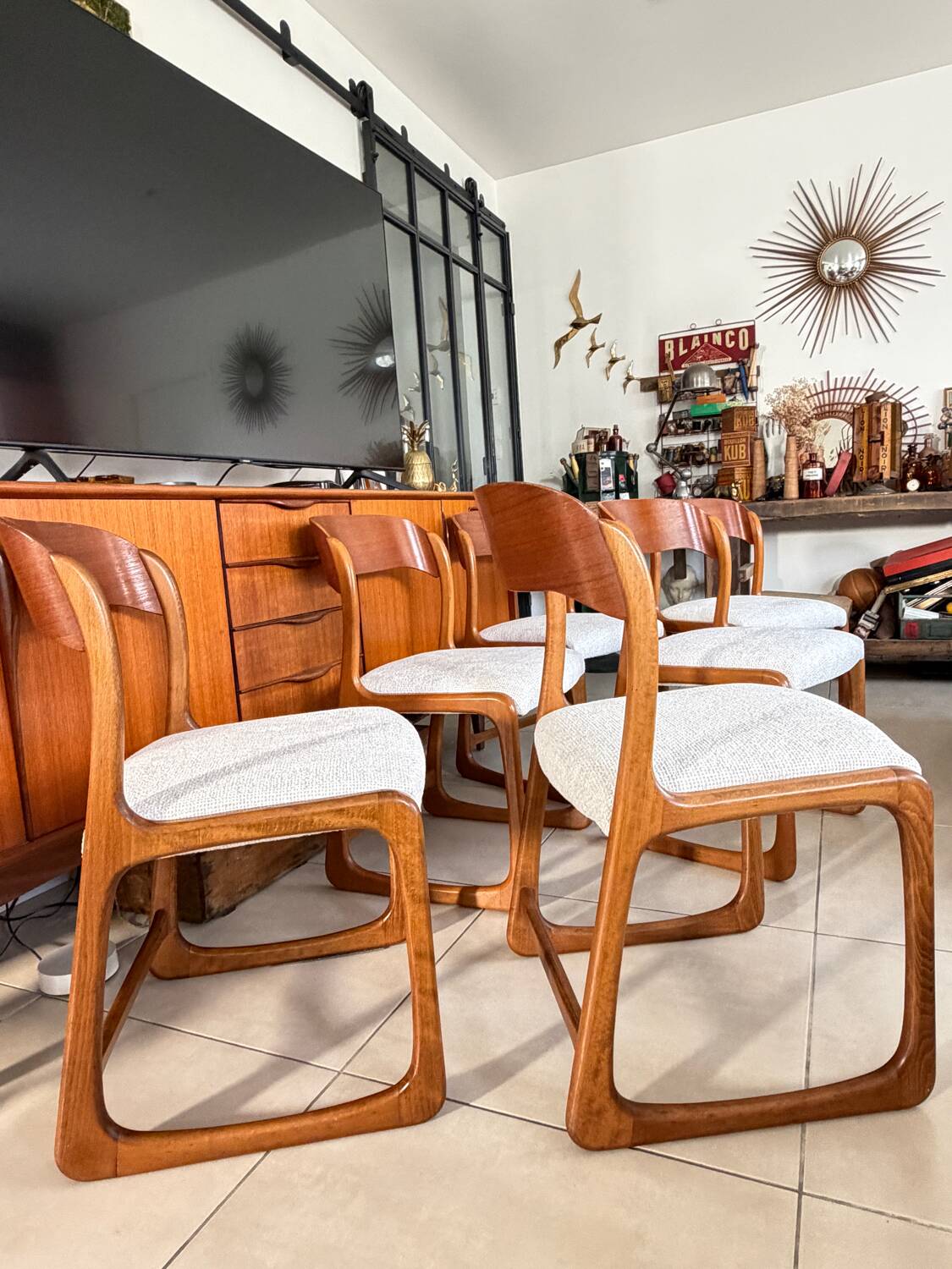 Set of 6 vintage Baumann sled chairs