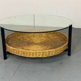 Table basse en verre, acier et rotin de style danois moderniste du milieu du siècle, 19