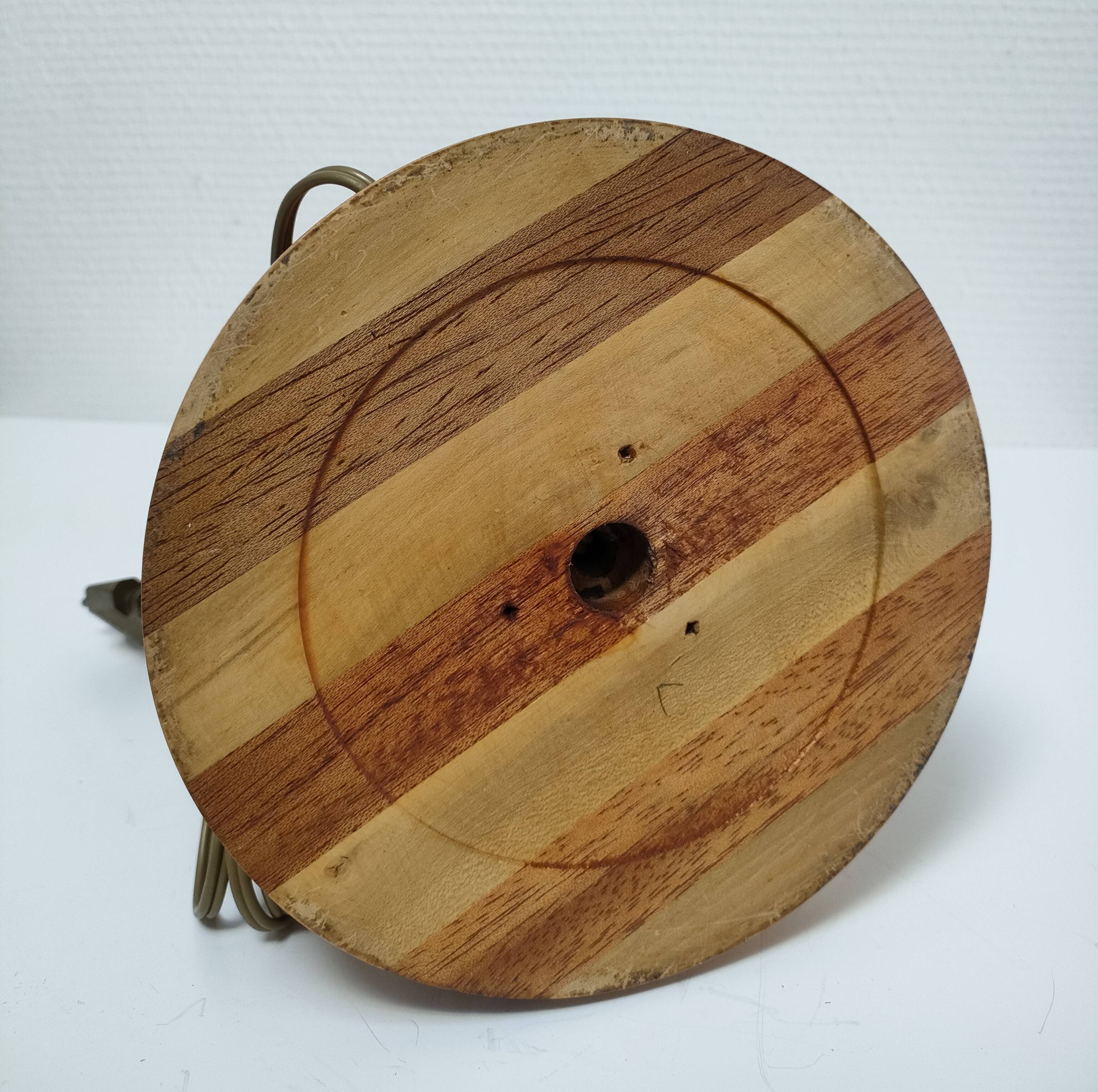 Turned wooden lamp and vintage wood inlay