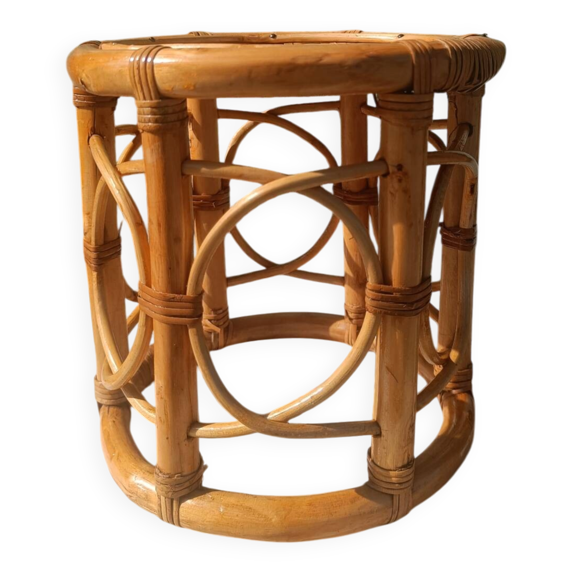 Vintage decorative support in bamboo and rattan