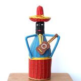 Bottle covered with scoubidou, musician, 60s