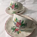 Duo of breakfast cups with saucer Faïence Lunéville