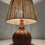 Vintage varnished stoneware lamp and jute rope