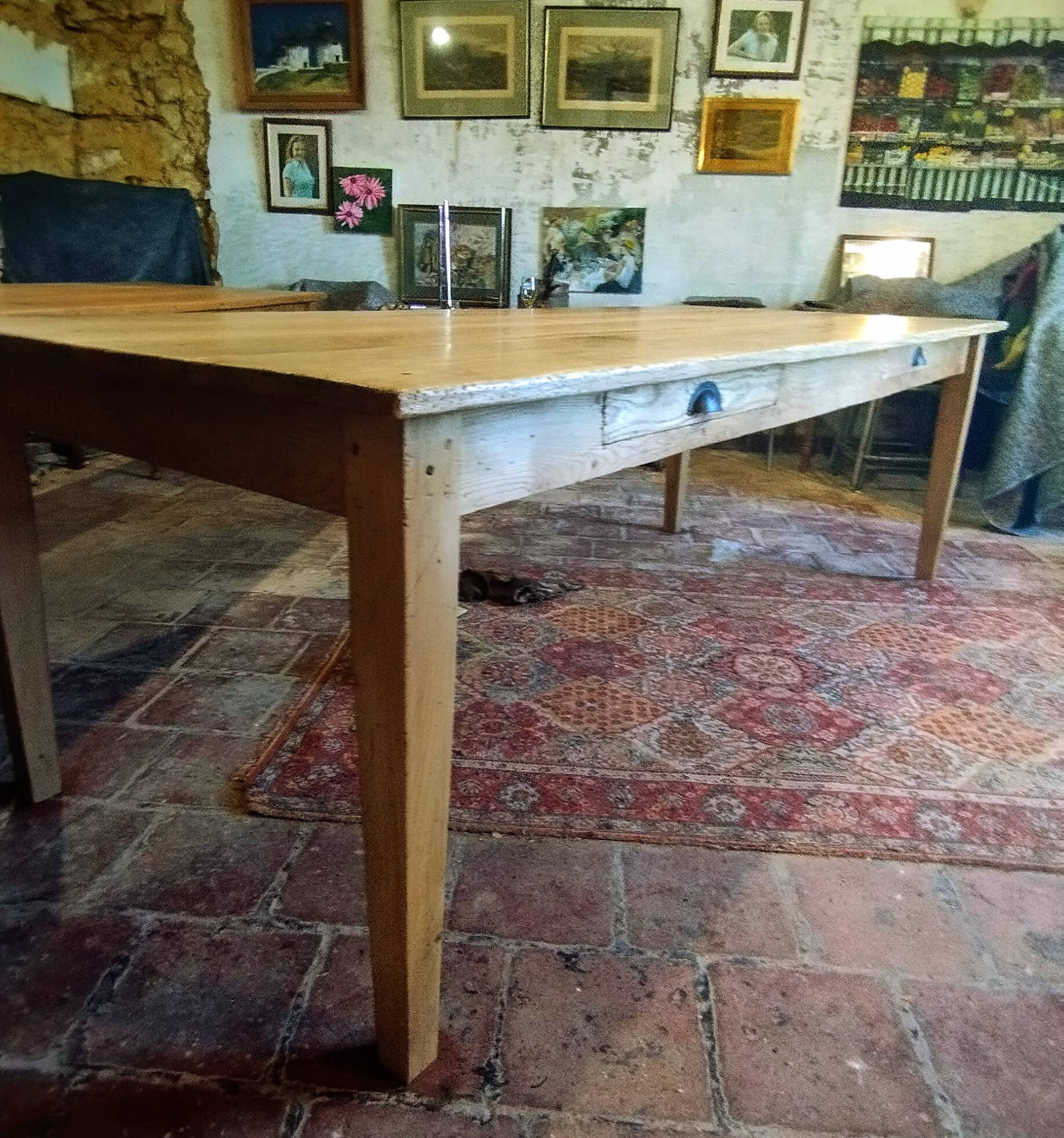 Table de ferme 230 x100 ,chêne clair patiné,