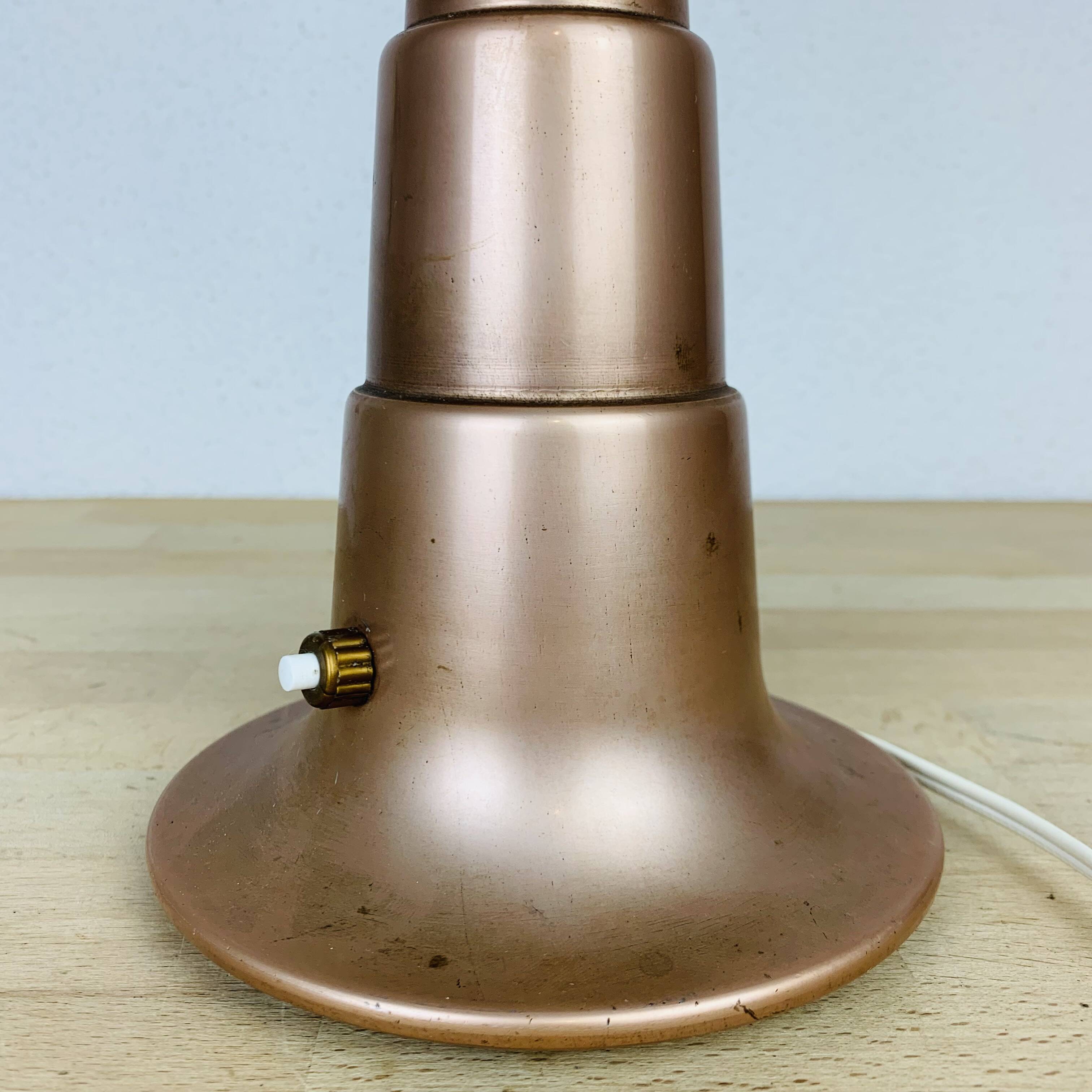 Art Deco conical copper lamp and opaline globe