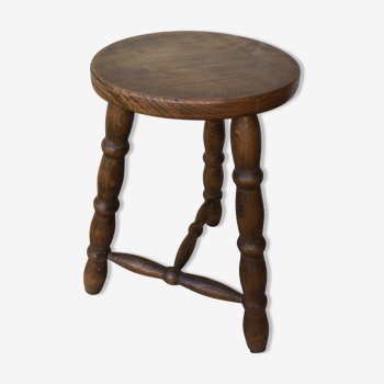 Turned wooden tripod farm stool