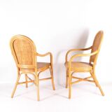 Paire de fauteuils en rotin et cuir tressé