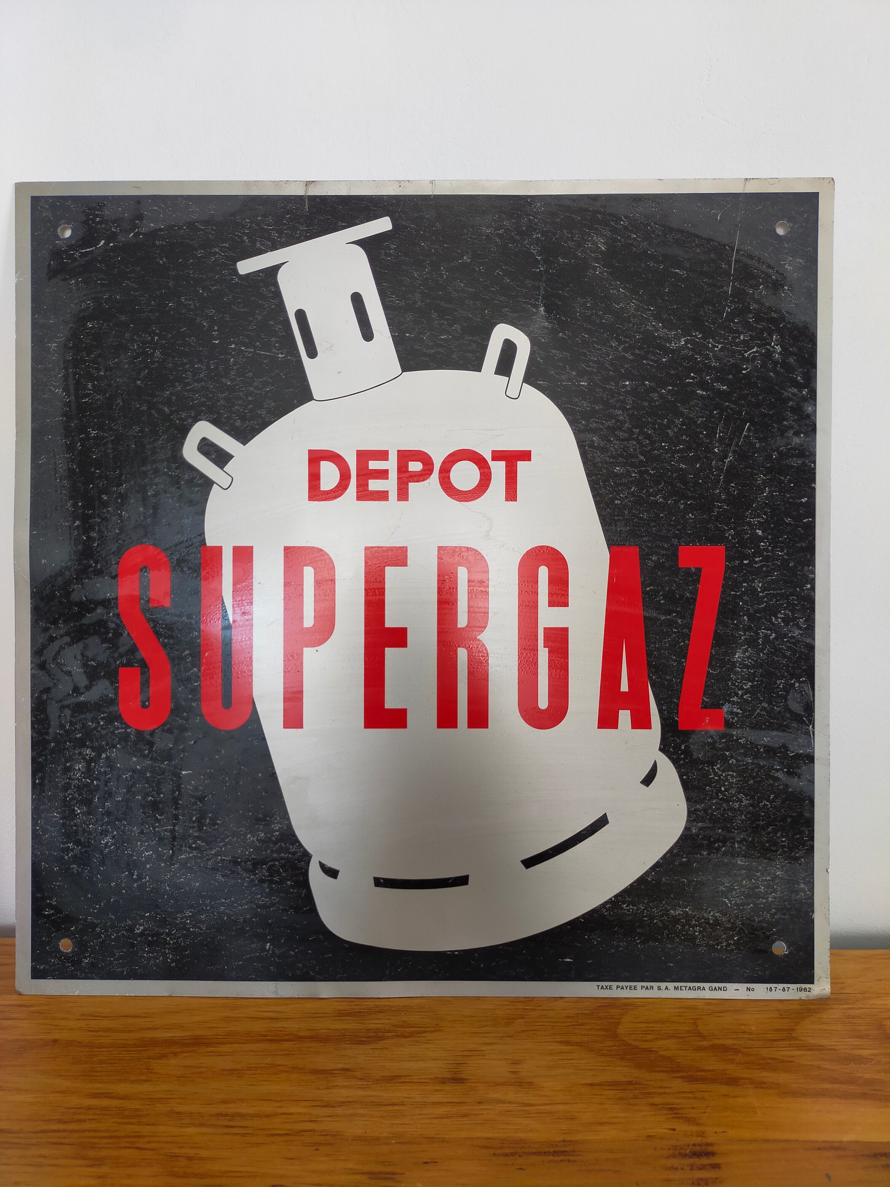 Vintage metal plate deposit supergaz 60s industrial