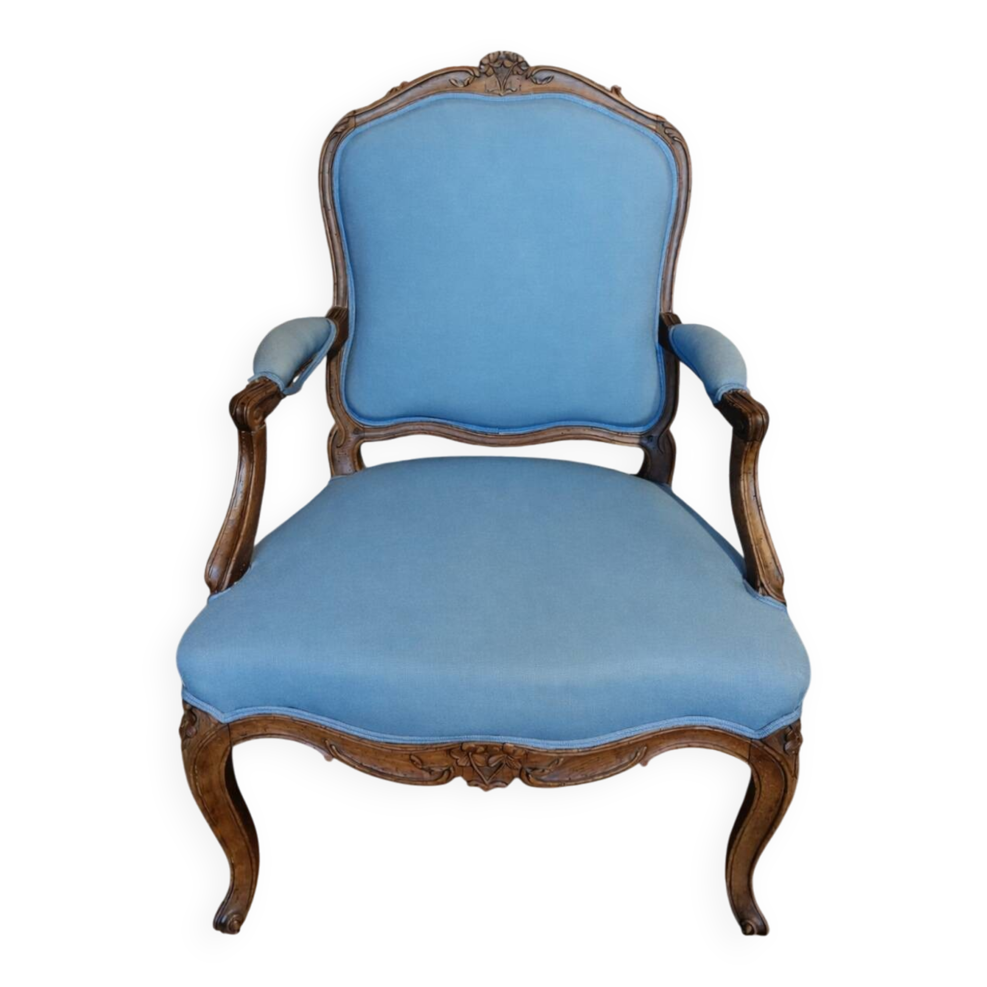 Louis XV style armchair in carved wood – blue fabric