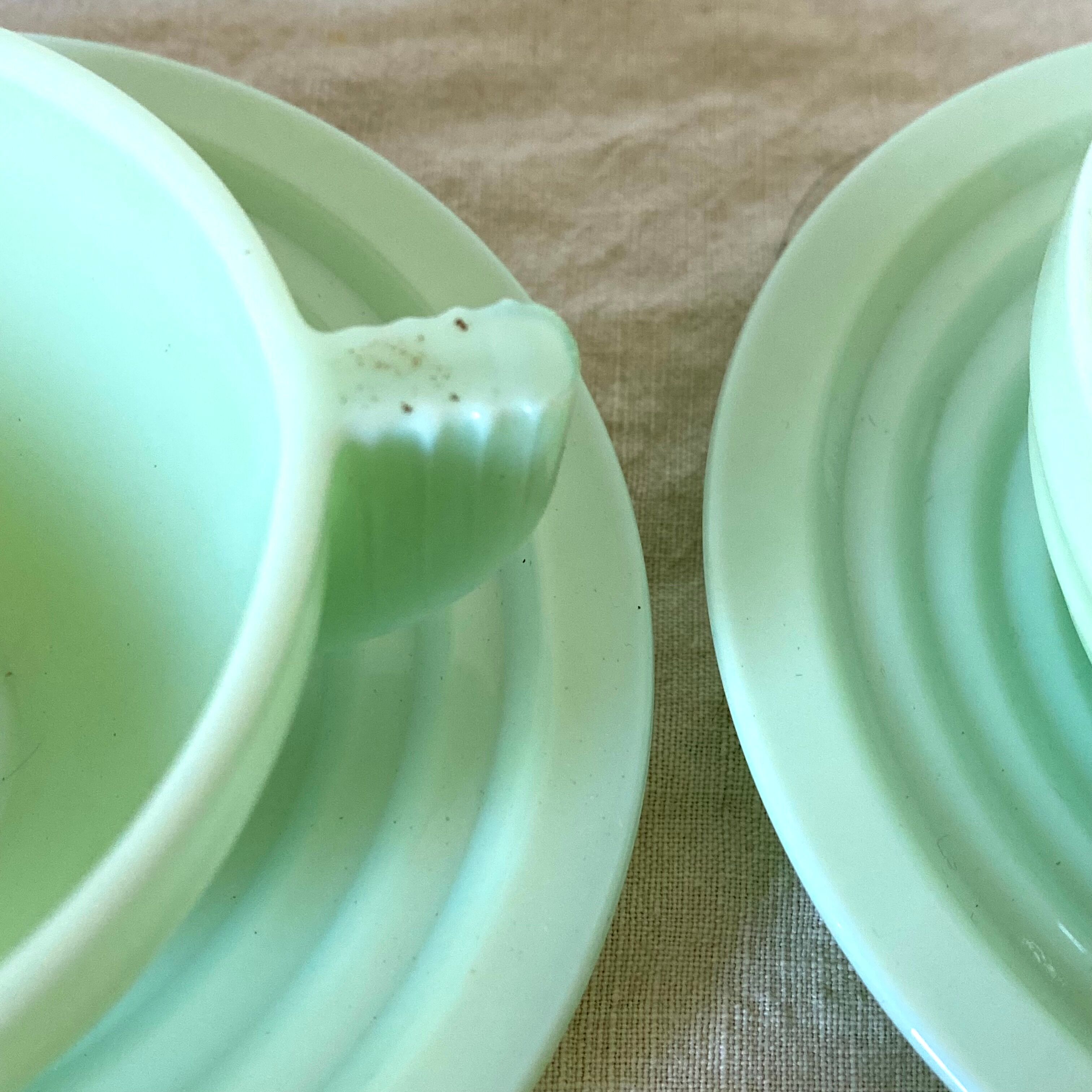 Art Deco cups in green opaline