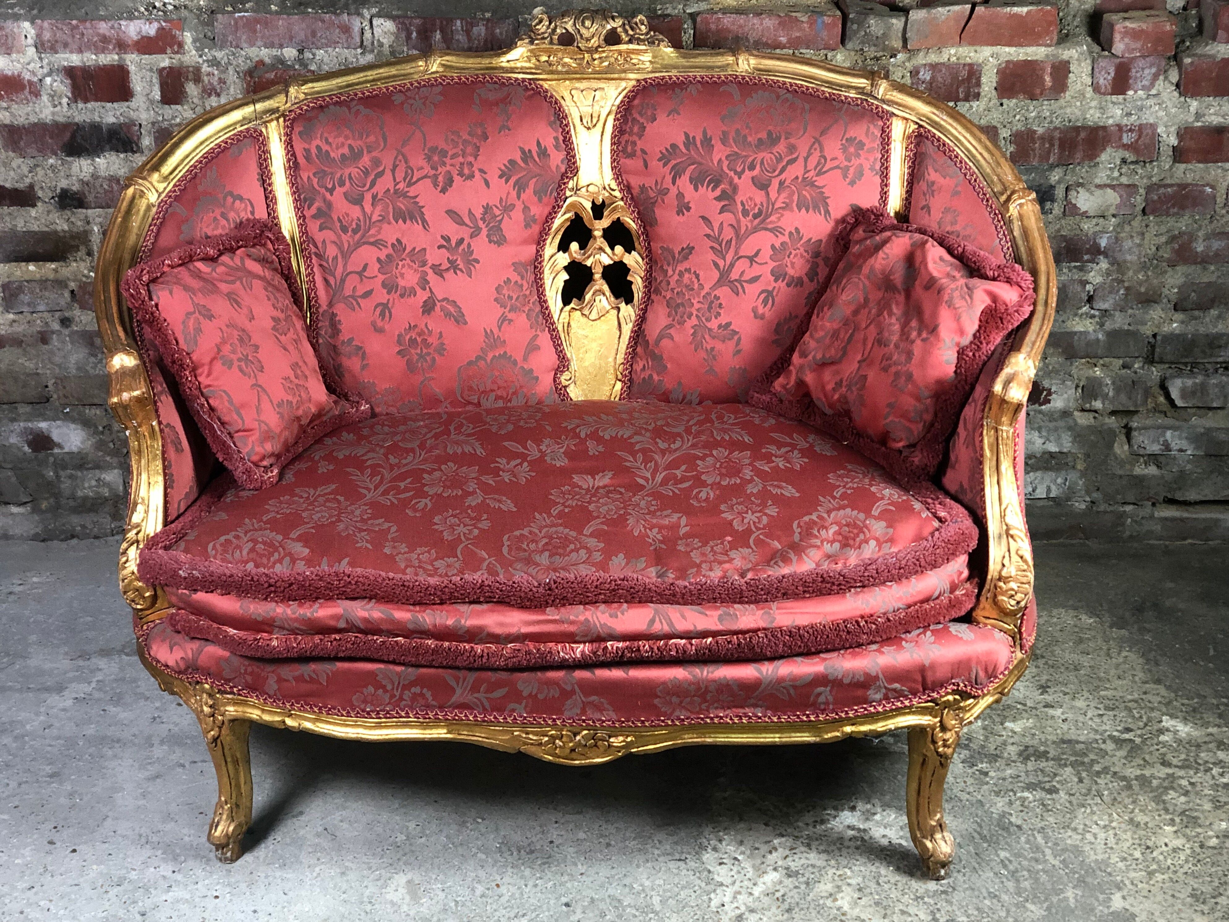 Bench louis XV style in gilded wood carved and upholstered
