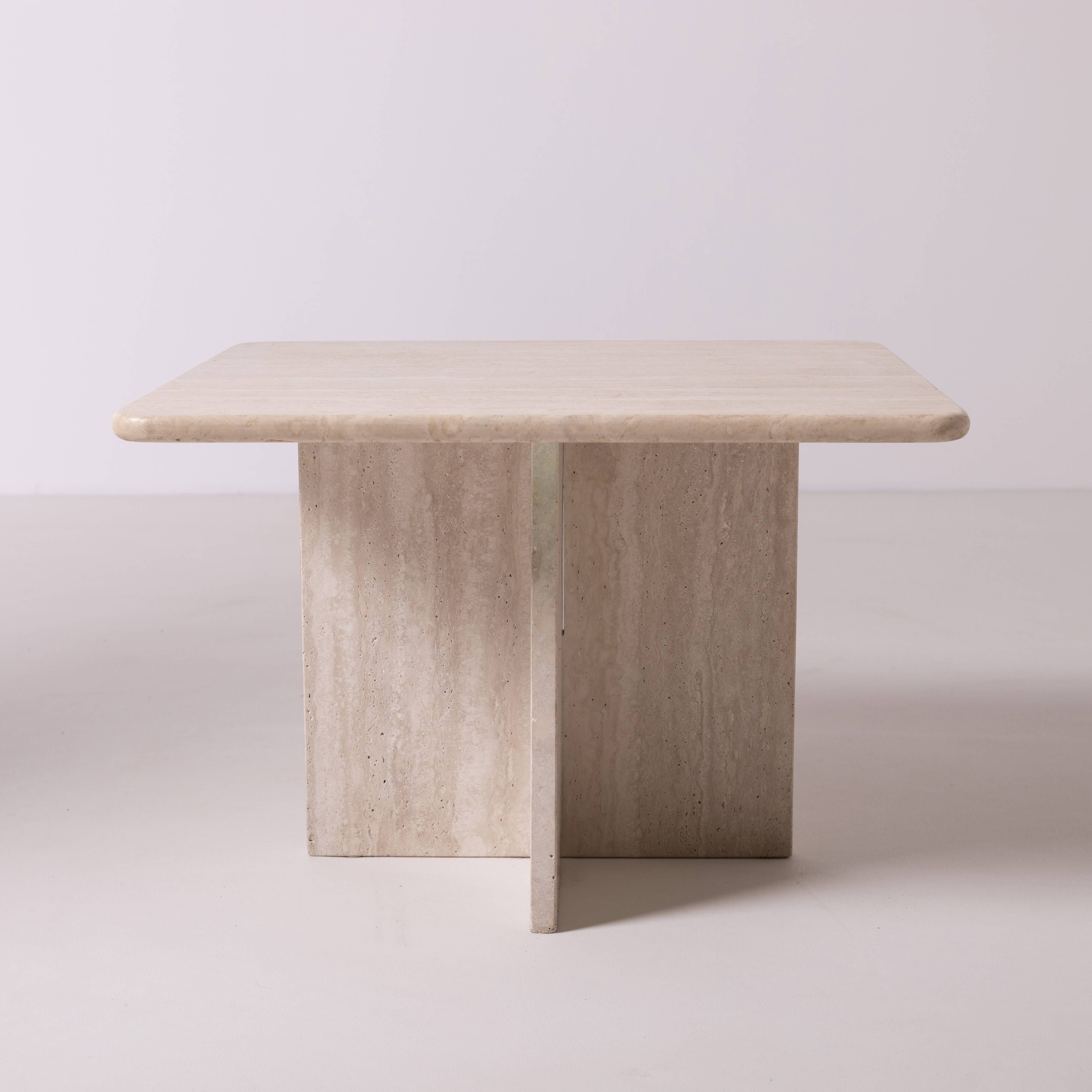 Pair of postmodern travertine coffee tables, Italy, 1980s