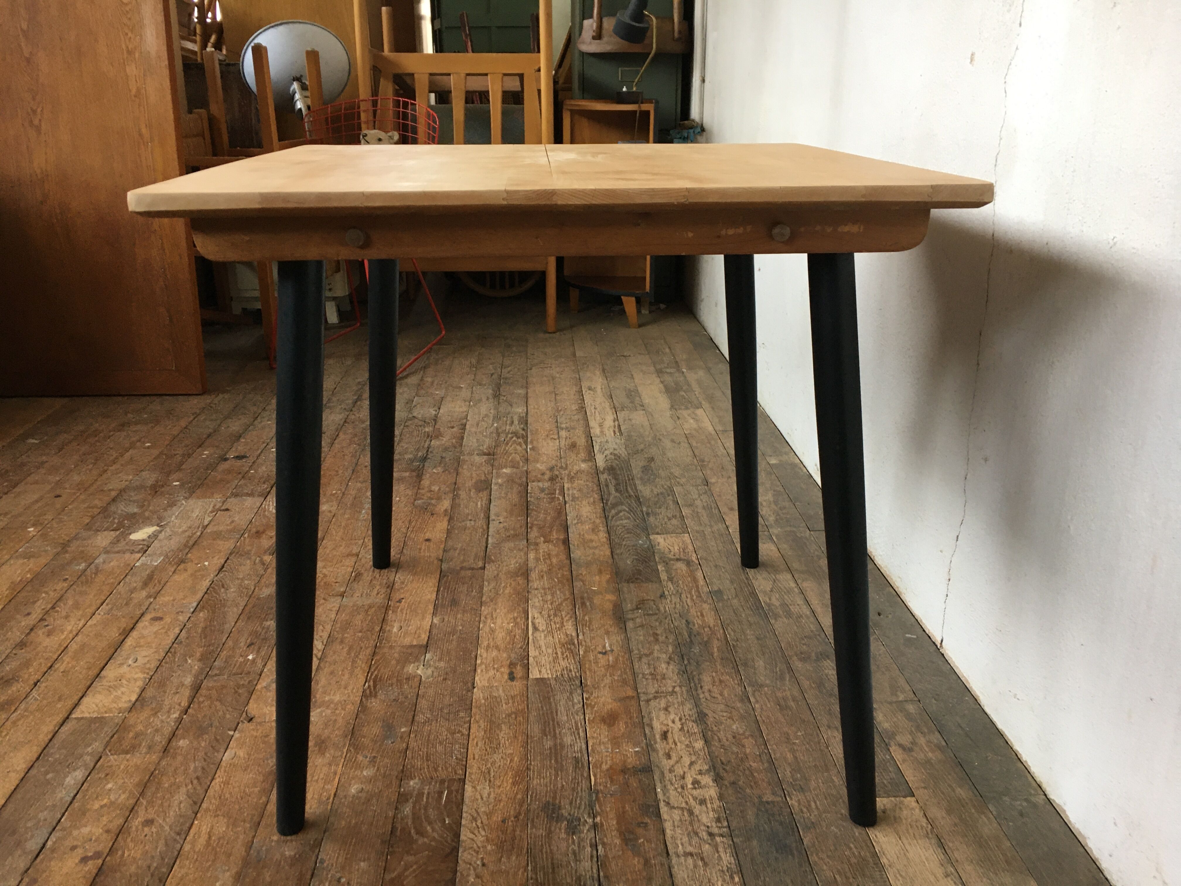 Vintage square table feet black compass tray solid beech