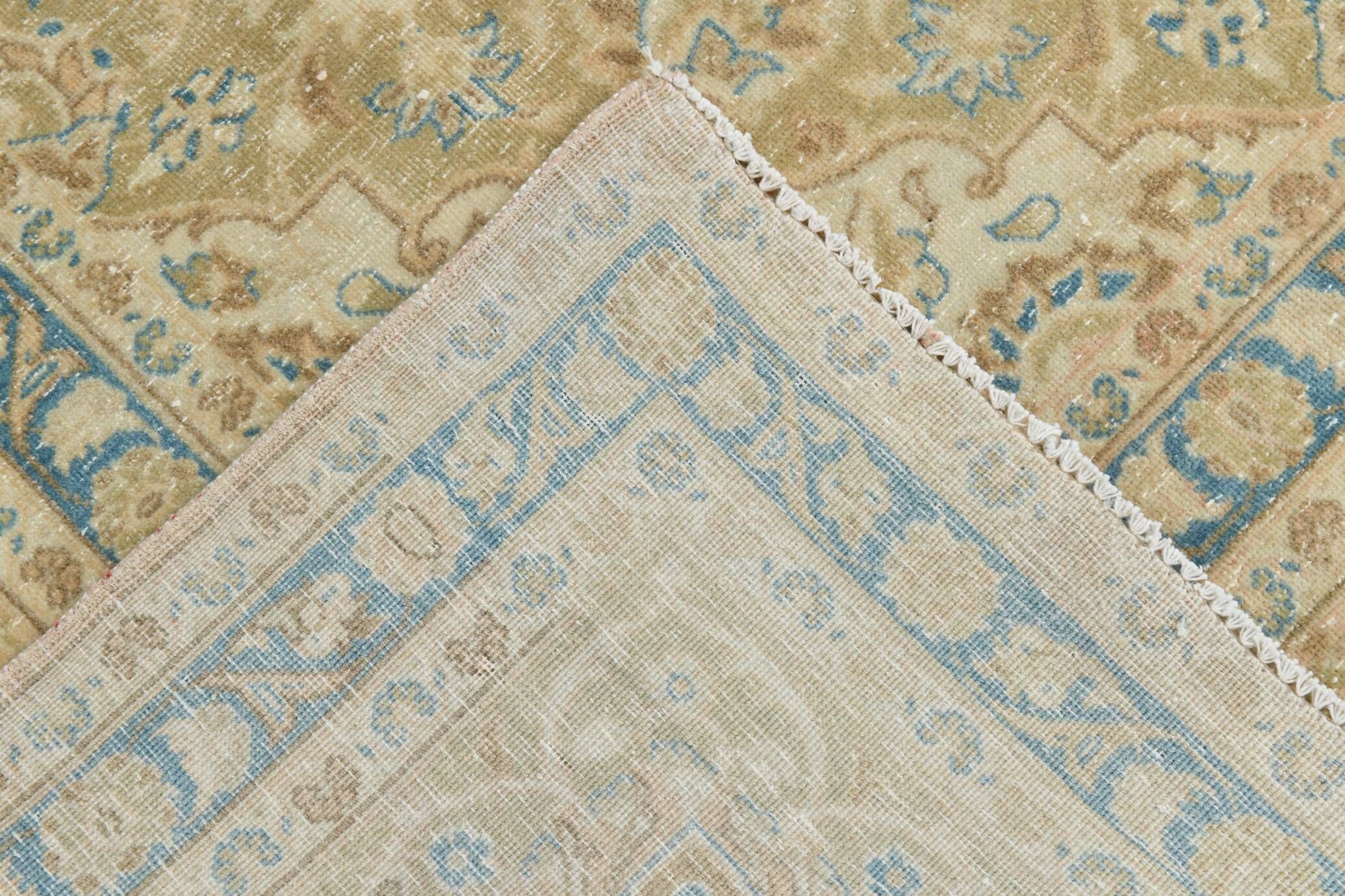 Sky Blue Hand Knotted Antique Vintage Persian Tabriz Rug, 293x407 Cm