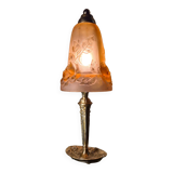 French Art Deco Table Lamp by Cherrier & Besnus very beautiful pressed molded pink glass - 1920s 33x12