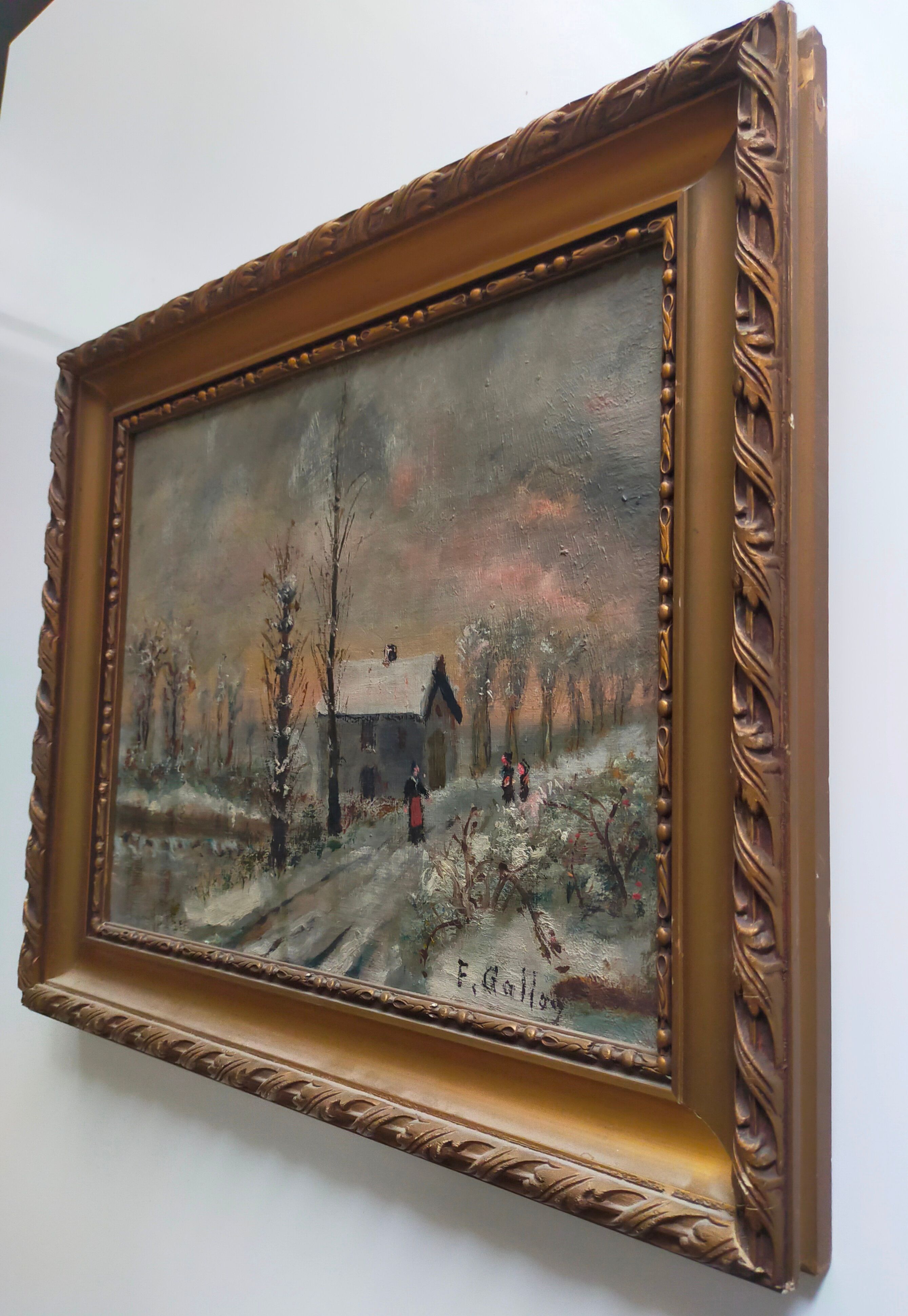 Winter landscape oil on panel signed