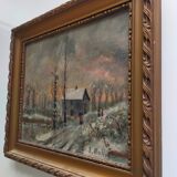 Winter landscape oil on panel signed