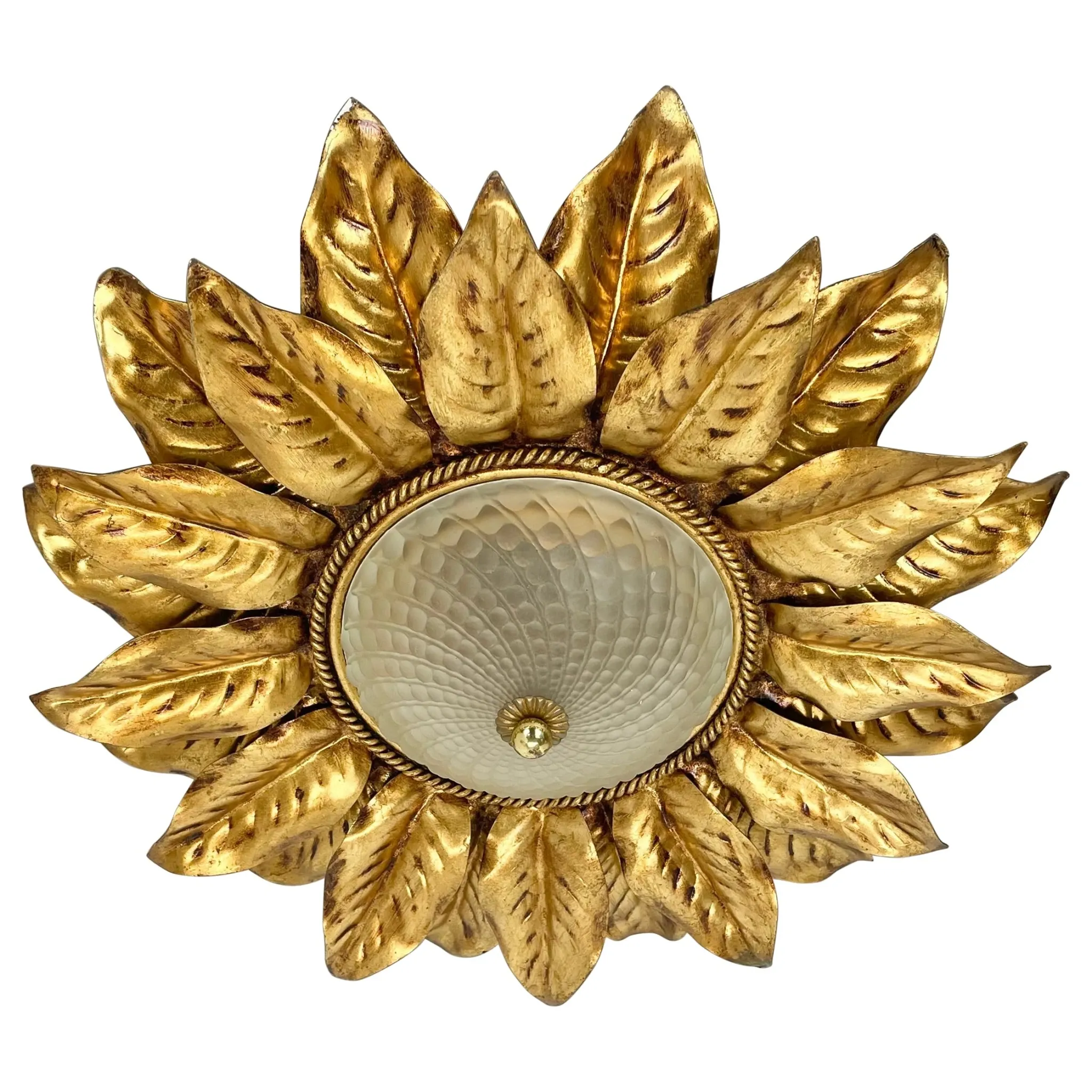 Large 55 cm golden 'florentine theatre' ceiling light by banci, florence, italy, 1970