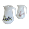 Two vintage arcopal carafes / pitchers - opaline and floral pattern - cottage core