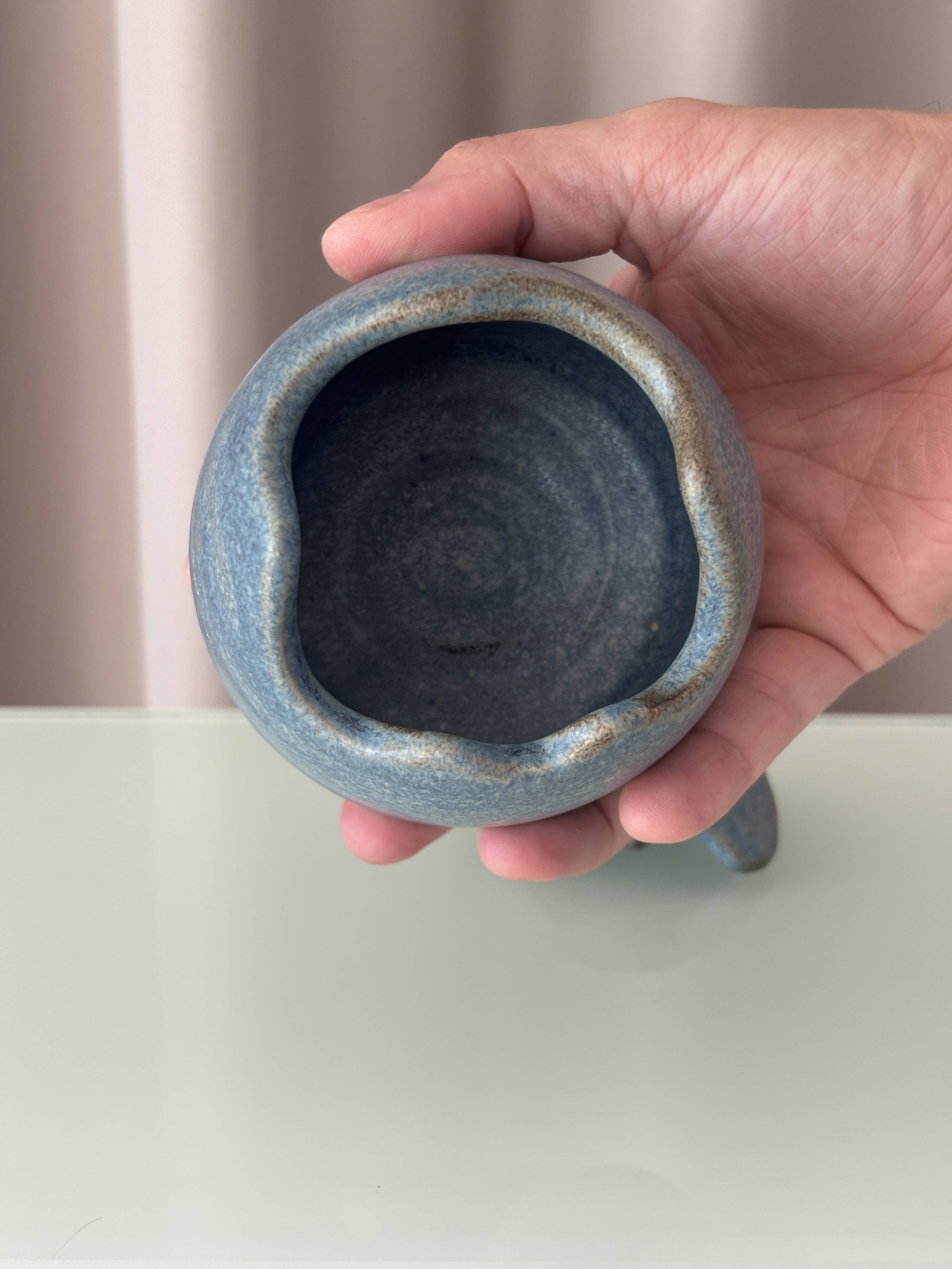Boîte à œufs en céramique vintage – Boîte à souvenirs en grès bleu