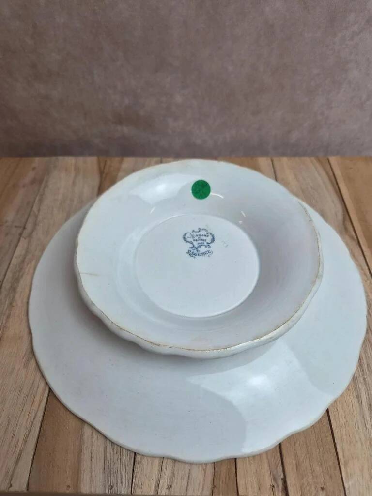 Compotier ancien en terre de fer Saint-amand & Hamage – modèle Régence bleu