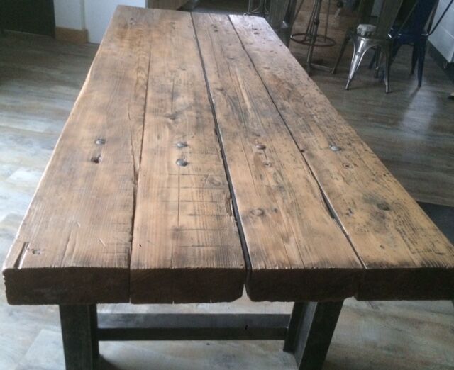 Ancien établi plateau bois piétement UPN