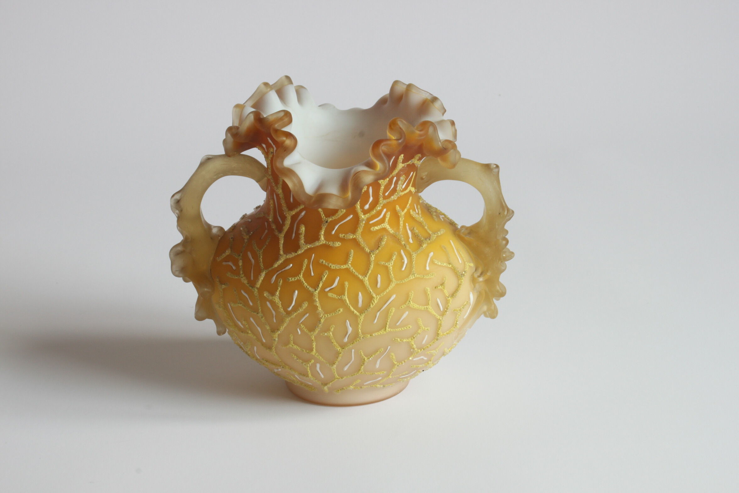 Victorian glass peach sunrise coralene vase, late 19th century.