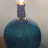 Cracked and signed ceramic ball lamp base, blue-green tones