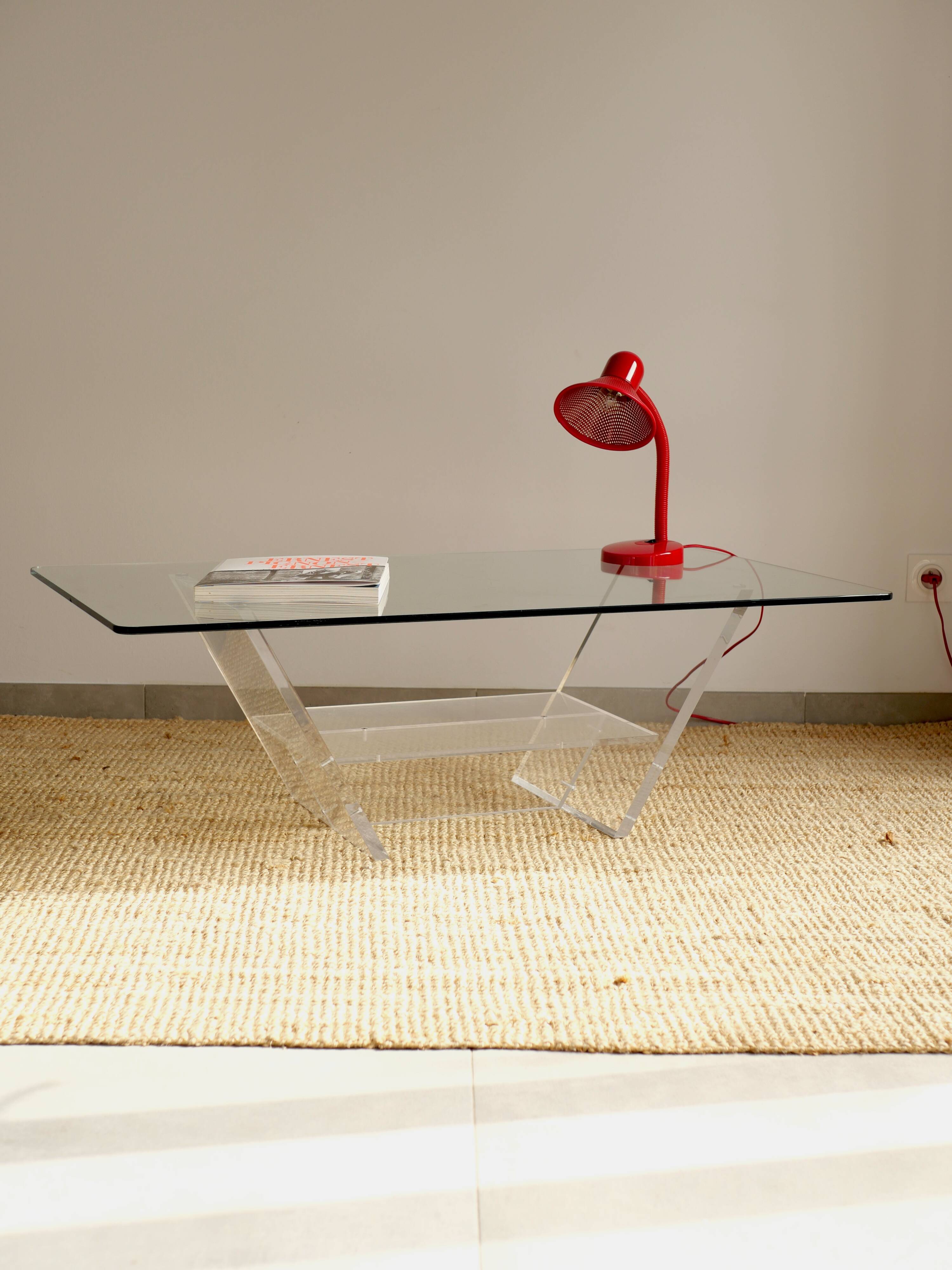 Glass and plexiglass coffee table - David Lange