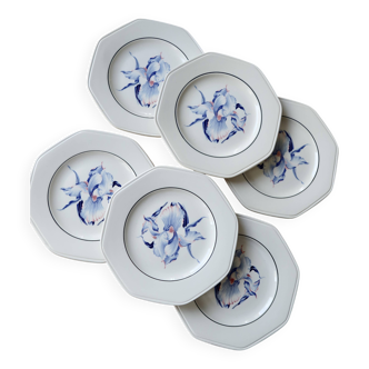 6 vintage octagonal earthenware dessert plates Moulin des Loups