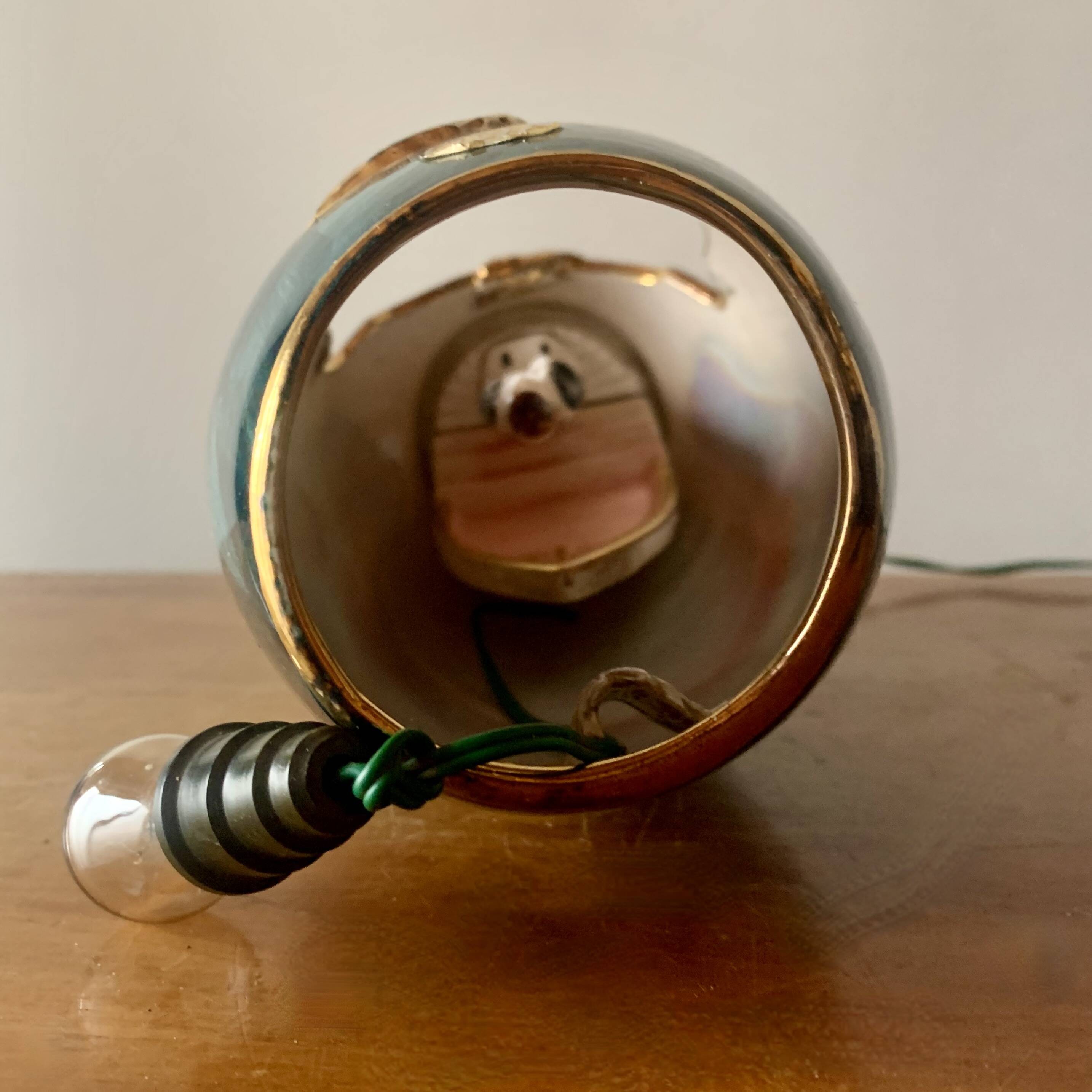 Old glazed ceramic bedside lamp - Bequet - Made in Belgium