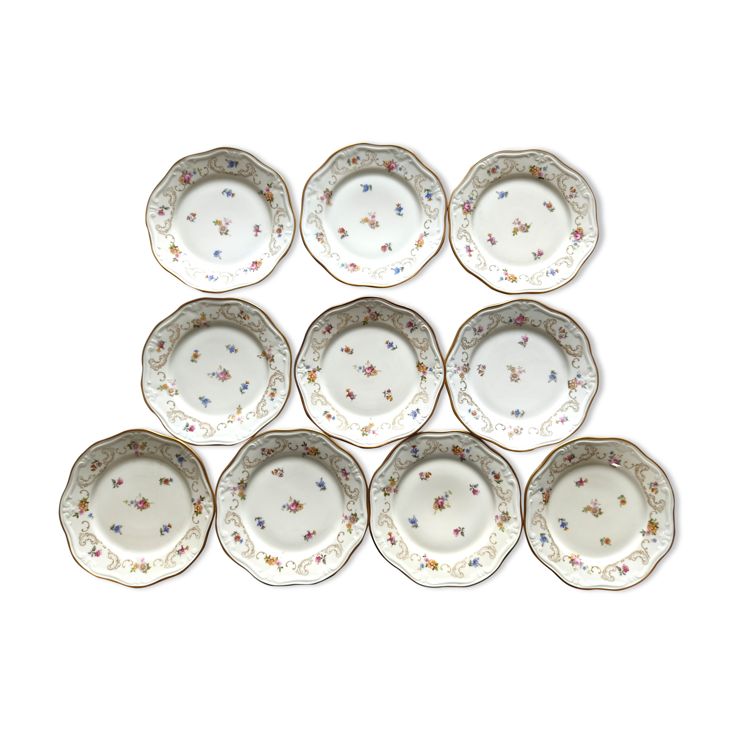 10 assiettes en porcelaine fleurie, veb r reichenbach