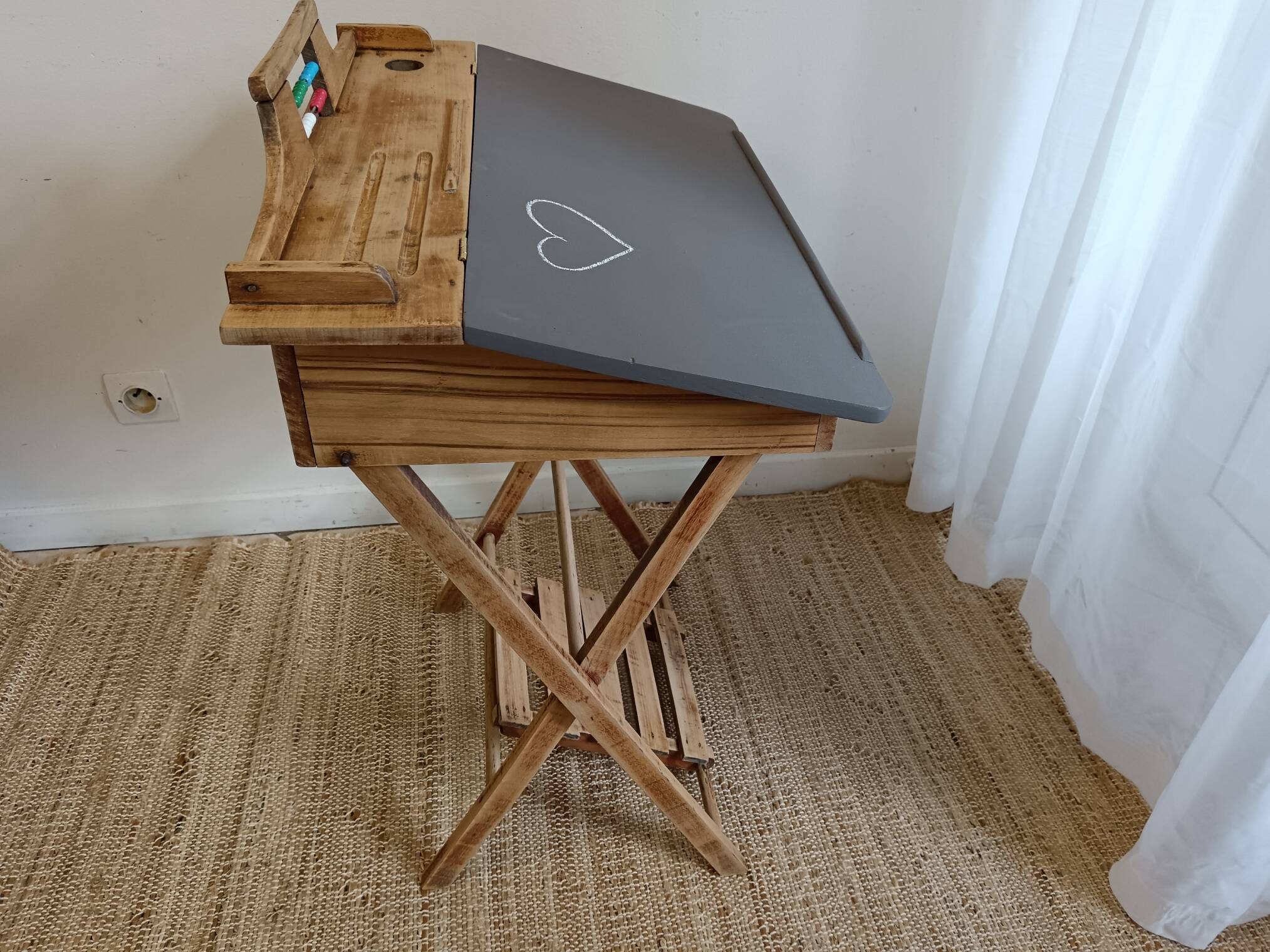 Children's wooden school desk with foldable slate