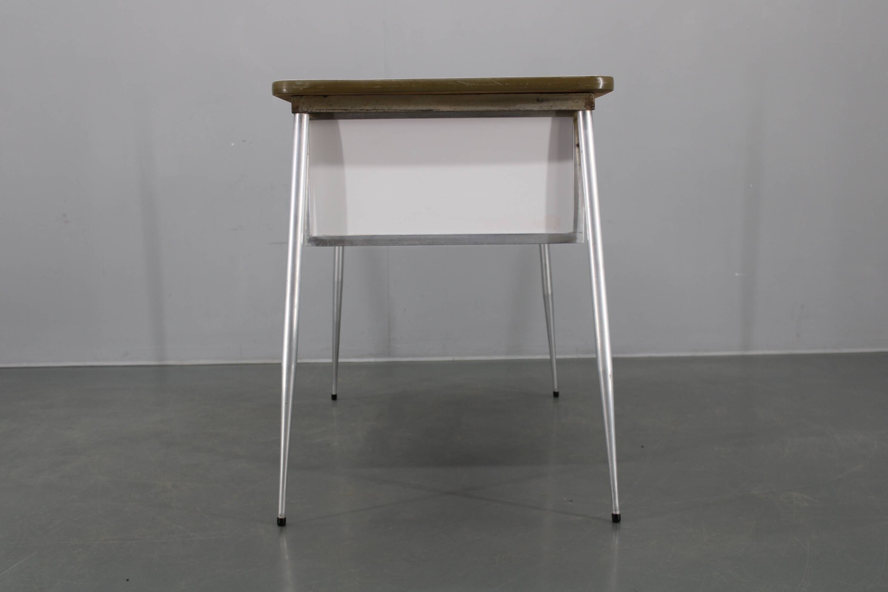 1950s Italian industrial metal and umakart desk — mid-century modern workstation