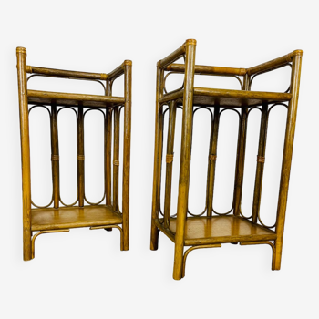 Pair of rattan bedside tables