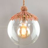 Art Deco Italian Pink Fabric and Brass Globe Pendant Lamp