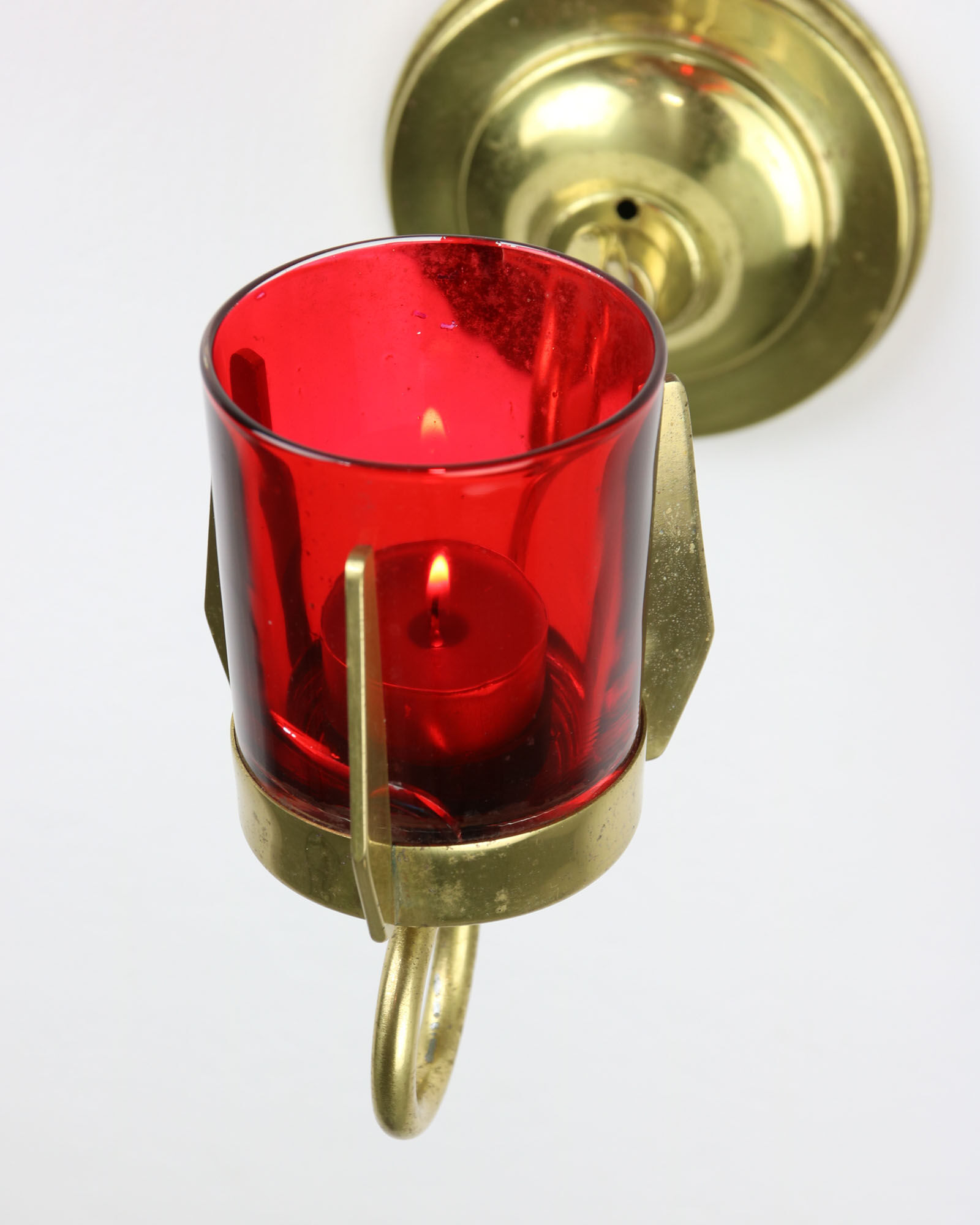 Vintage Brass & Glass Wall Candle Holder