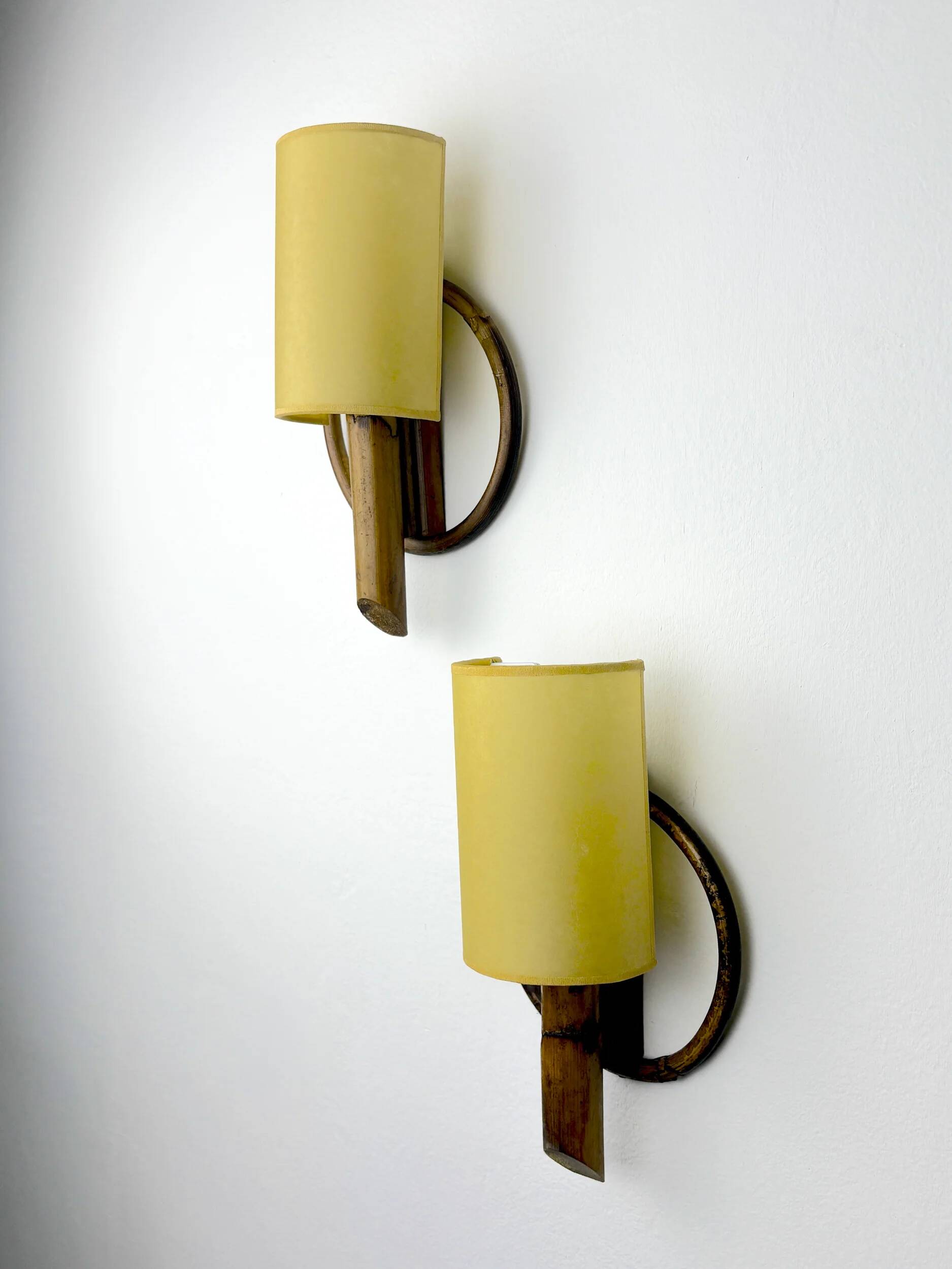 Pair of mid-century rattan wall sconces, Italy, 1960s