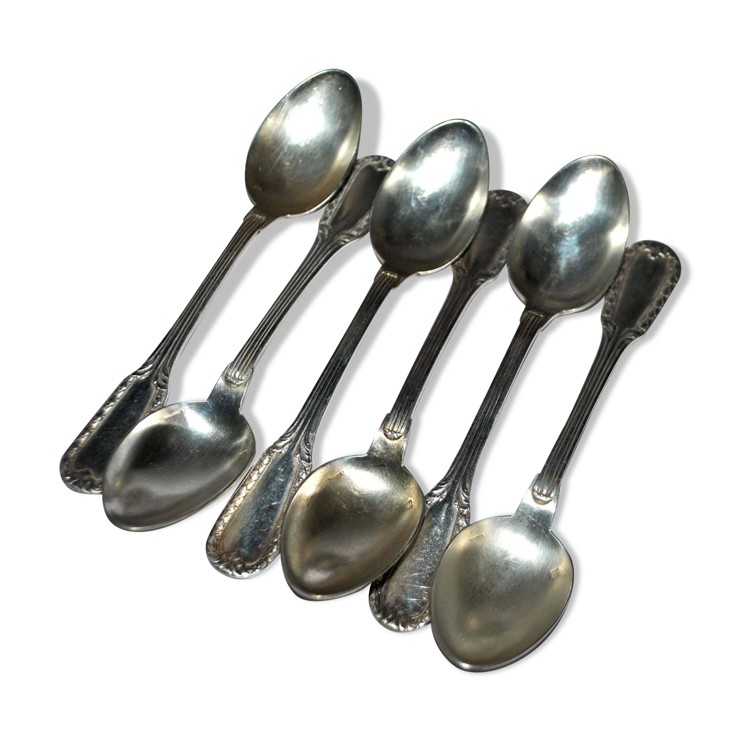 Set of 6 silver-plated coffee spoons Goldsmith Boulenger tulip frieze decoration 14cm