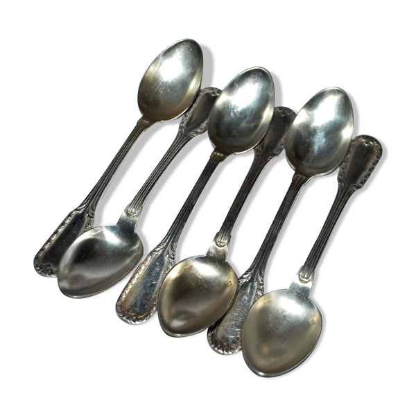 Lot de 6 cuillères à café en métal argenté Orfèvre Boulenger, décor frise tulipe