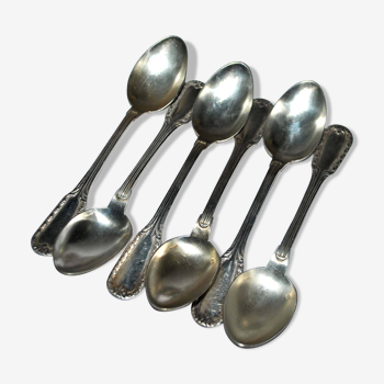 Set of 6 silver-plated coffee spoons Goldsmith Boulenger tulip frieze decoration 14cm