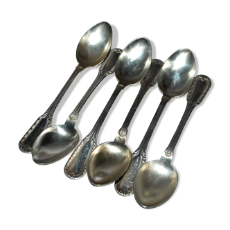 Set of 6 silver-plated coffee spoons Goldsmith Boulenger tulip frieze decoration 14cm