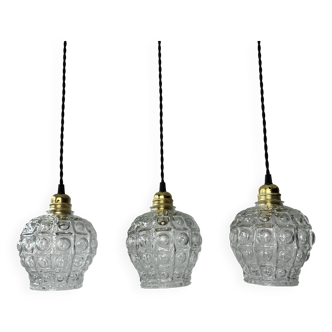 Lot 3 anciennes suspensions en verre bulle vintage