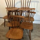 Set of 8 vintage chairs with bars and compass legs 1960