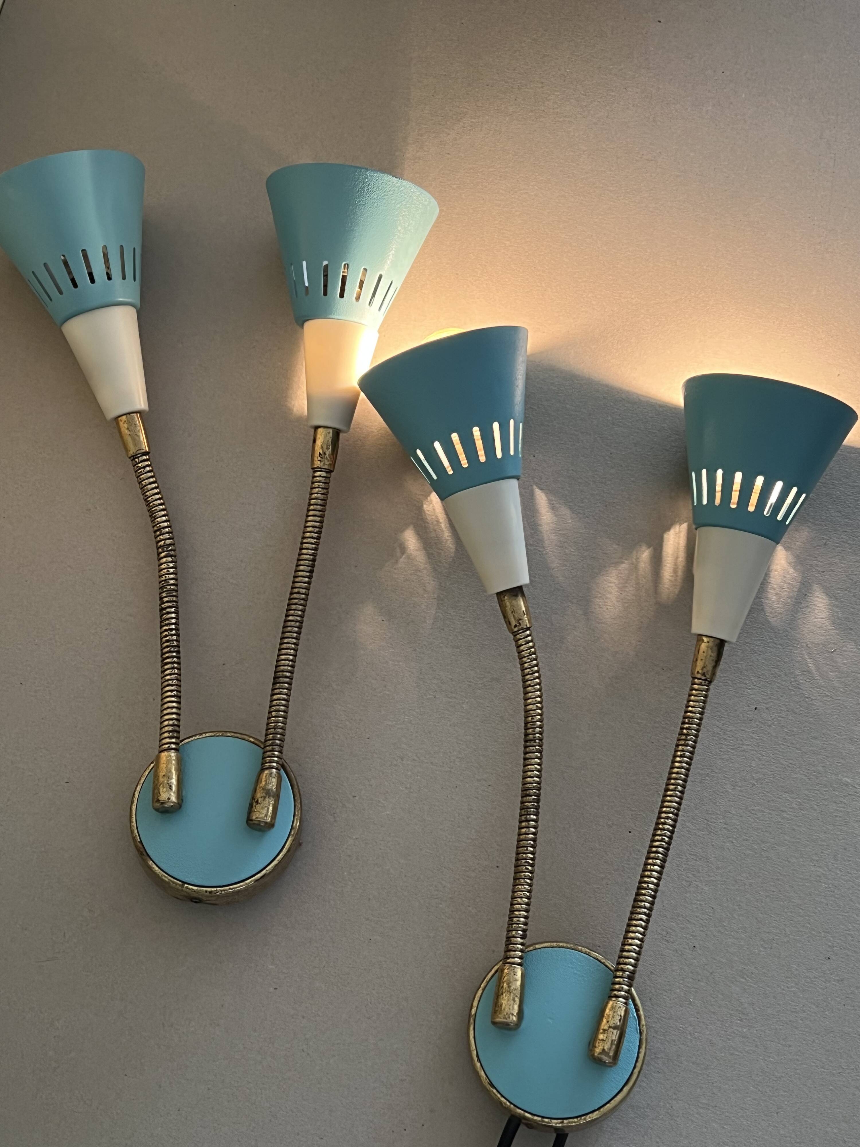 Pair of vintage Stilnovo style wall lights, 50-60s