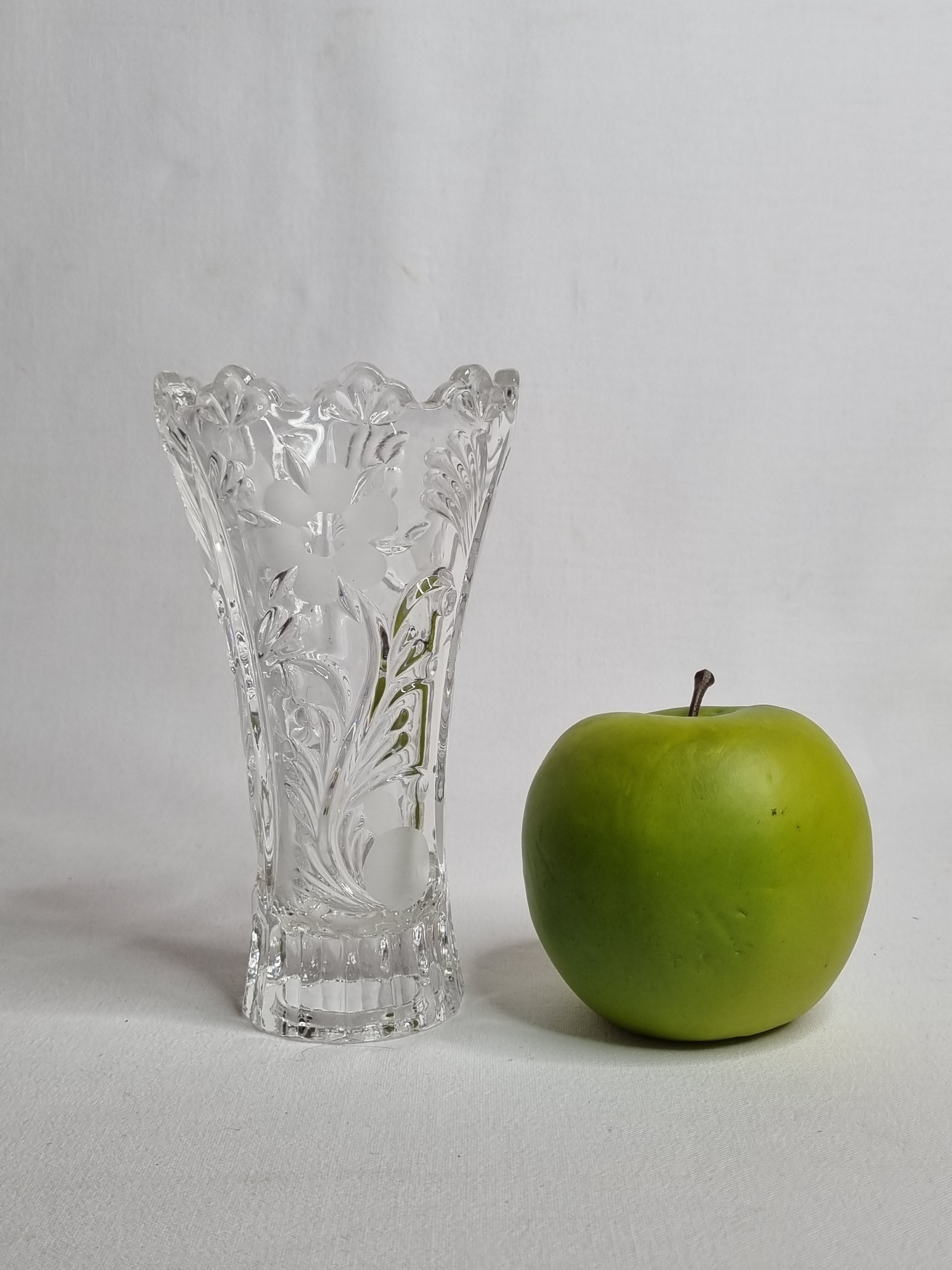 Pressed glass vase decorated with flowers, 50s